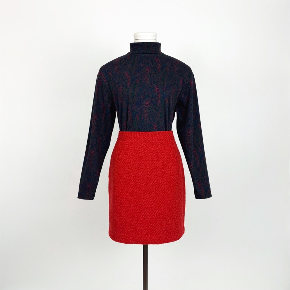 Vintage 70’s Tweed Mini Skirt in Red | Size S/M